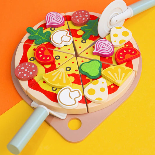 Wooden Pizza Cutting Toy – Fun Pretend Play! 🍕🎭