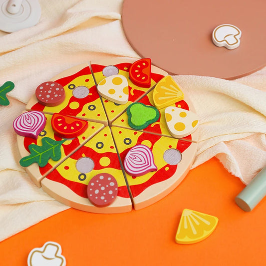 Wooden Pizza Cutting Toy – Fun Pretend Play! 🍕🎭