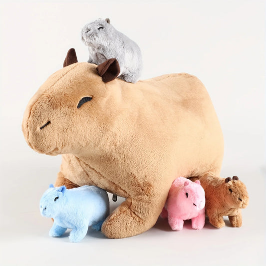 Kawaii Capybara Plush – Mommy & Babies Set! 🧡✨