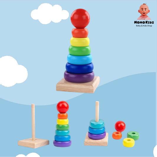 🌟 Montessori Wooden Stacking Rings – Shape & Color Game!