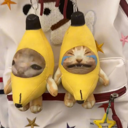 🍌🐱 Banana Cat Plush Keychain – Cute & Sound-Activated! 🔑🎶