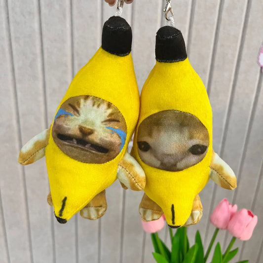 🍌🐱 Banana Cat Plush Keychain – Cute & Sound-Activated! 🔑🎶