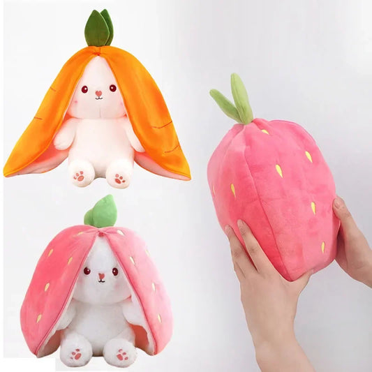 Fruit Bunny Plush – Adorable Rabbit in Strawberry & Carrot! 🐰🥕🍓