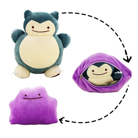 Reversible Ditto Snorlax Plush Pillow – 2-in-1 Cuteness! 💙✨