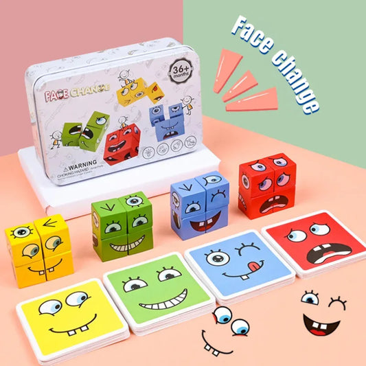 Montessori Expression Puzzle – Fun Face-Changing Cube Game! 🎲✨