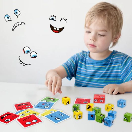 Montessori Expression Puzzle – Fun Face-Changing Cube Game! 🎲✨